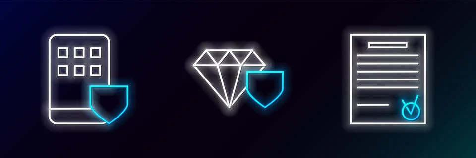 Set line Confirmed document and check mark, Smartphone insurance and Diamon.. 스톡 일러스트