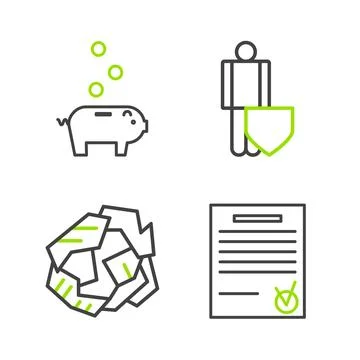 Set line Confirmed document and check mark, Crumpled paper ball, Life insur.. 스톡 일러스트