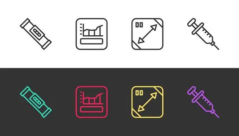 Set line Construction bubble level, Graph, schedule, chart, diagram, Diagonal Stock Illustration