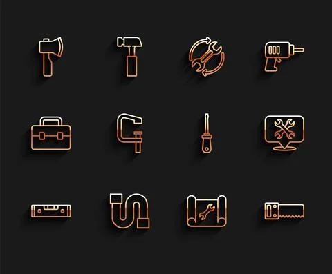 Set line Construction bubble level, Industry pipe, Wooden axe, Graphing paper Stock Illustration