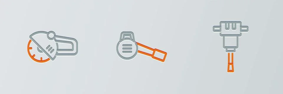 Set line Construction jackhammer, Angle grinder and Leaf garden blower icon Ilustración de archivo