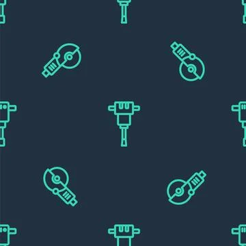 Set line Construction jackhammer, Angle grinder and  on seamless pattern. V.. Stockillustratie