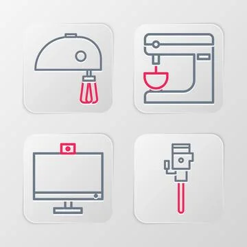 Set line Construction jackhammer, Computer monitor, Electric mixer and  ico.. Stock Illustration