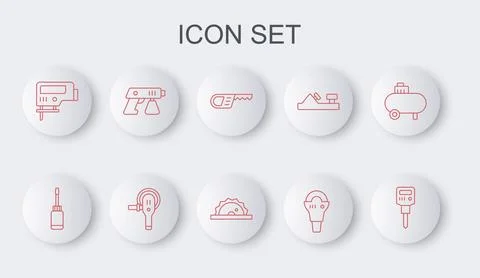 Set line Construction jackhammer, Screwdriver, Reciprocating saw, Angle gri.. Stock Illustration