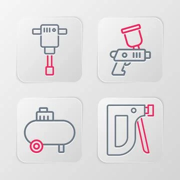 Set line Construction stapler, Air compressor, Paint spray gun and jackhamm.. Stock Illustration