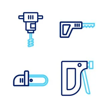 Set line Construction stapler, Chainsaw, Reciprocating and Electrical hand .. Stock Illustration