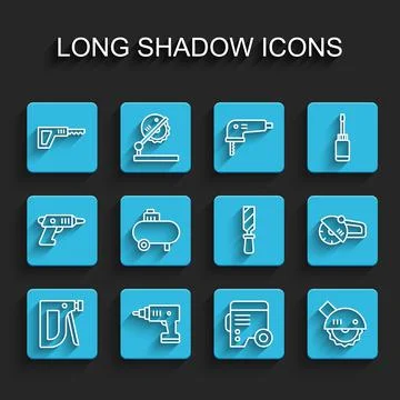 Set line Construction stapler, Electric cordless screwdriver, Reciprocating saw Stock Illustration