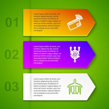 Set line Contactless payment, Algorithm, Plane and Pos terminal. Business inf Illustrazione stock