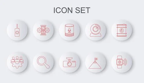 Set line Contactless payment, Project team base, Voice assistant, Mountains and Stock Illustration