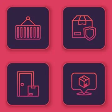 Set line Container on crane, Home delivery services, Delivery security with Stock Illustration