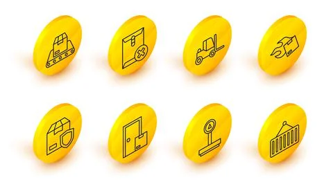Set line Container on crane, Scale, Home delivery services, Delivery security 스톡 일러스트