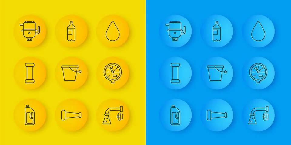 Set line Container with drain cleaner, Industry metallic pipe, Bucket, Water tap Stock-Illustration