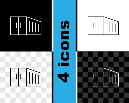 Set line Container icon isolated on black and white, transparent background.. Illustrazione stock