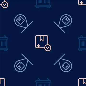 Set line Container, Location with cardboard box and Carton on seamless pattern Illustrazione stock