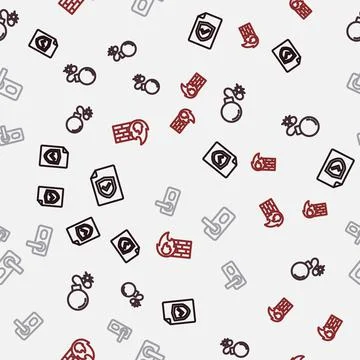 Set line Contract with shield, Bomb, Fingerprint door lock and Firewall Stock Illustration