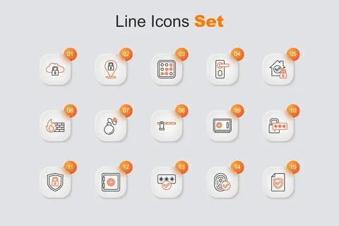 Set line Contract with shield, Fingerprint, Password protection, Safe, Shie.. 스톡 일러스트