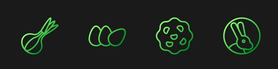Set line Cookie or biscuit, Onion, Chicken egg and Rabbit. Gradient color icons イラスト素材