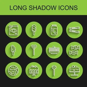 Set line Cookie or biscuit, Cake on plate, Candy packaging for sweets, Loll.. Ilustración de archivo