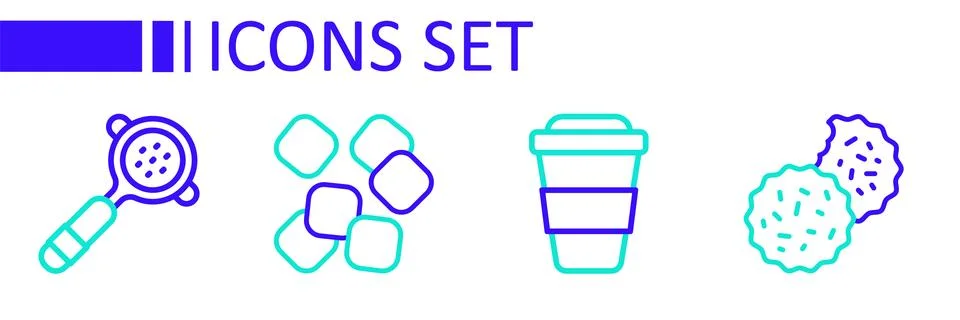 Set line Cookie or biscuit, Coffee cup to go, Sugar cubes and filter holder.. Stock Illustration