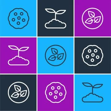 Set line Cookie or biscuit, Tea leaf and icon. Vector Stock Illustration