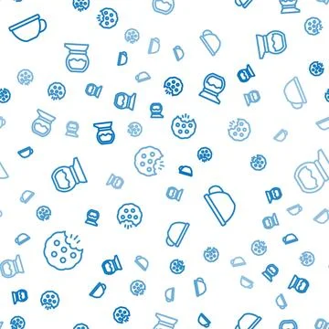 Set line Cookie or biscuit, Cup of tea and Teapot on seamless pattern. Vector Stock Illustration