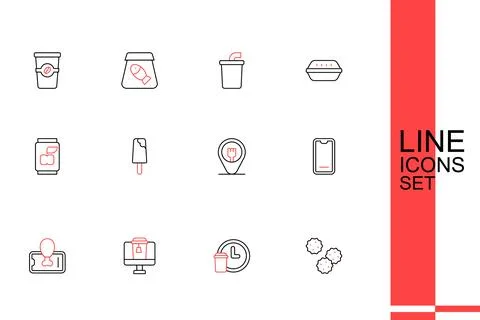 Set line Cookie or biscuit, Round the clock delivery, Online ordering food,.. Stock Illustration