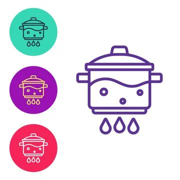 Set line Cooking pot on fire icon isolated on white background. Boil or stew Stock-Illustration