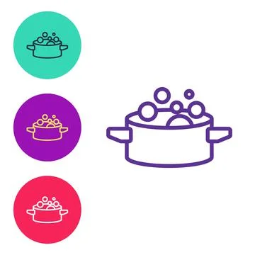 Set line Cooking pot icon isolated on white background. Boil or stew food sym Illustration