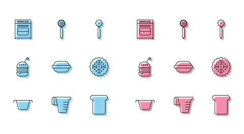 Set line Cooking pot, Measuring cup, Oven, Bread toast, Macaron cookie, Cra.. Stock Illustration