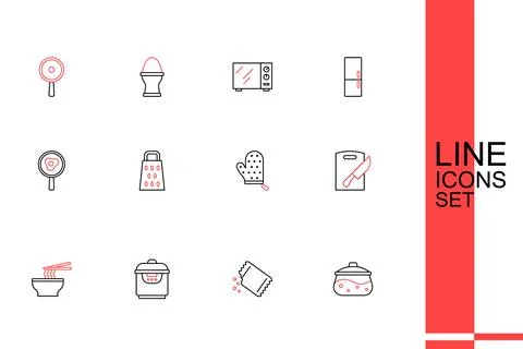 Set line Cooking pot, Packet of pepper, Slow cooker, Asian noodles bowl, Cu.. Stock-Illustration