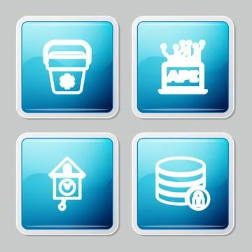 Set line Cooler bag, Computer api interface, Retro wall watch and Server イラスト素材