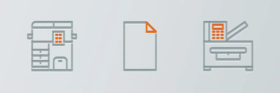 Set line Copy machine, and Empty document icon. Vector Stock Illustration