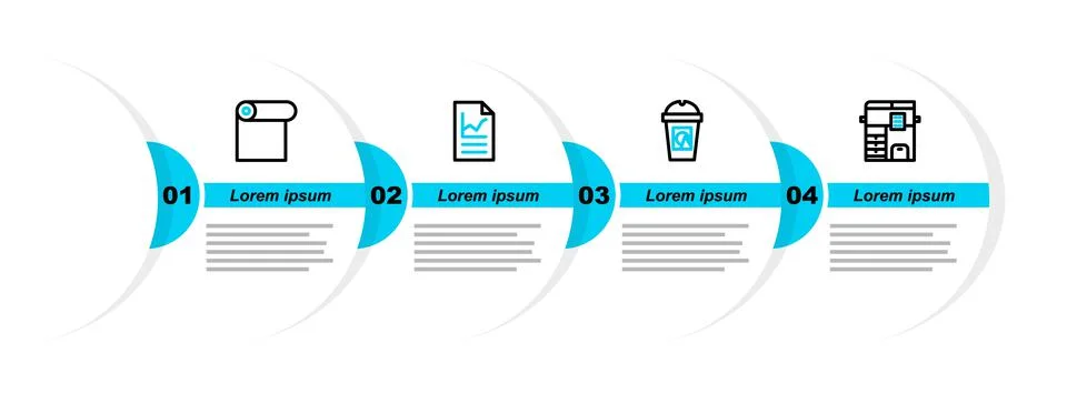 Set line Copy machine, Coffee cup to go, Document with graph chart and Roll Stock-Illustration