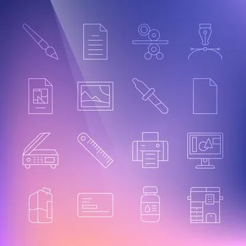 Set line Copy machine, Computer monitor screen, Empty document, Paper roll of イラスト素材