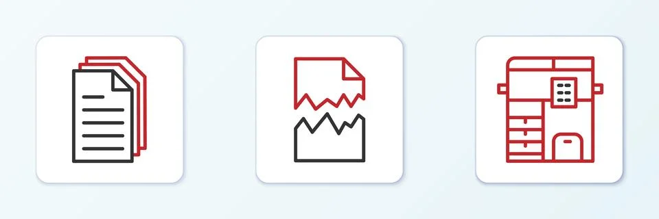 Set line Copy machine, File document and Torn icon. Vector イラスト素材
