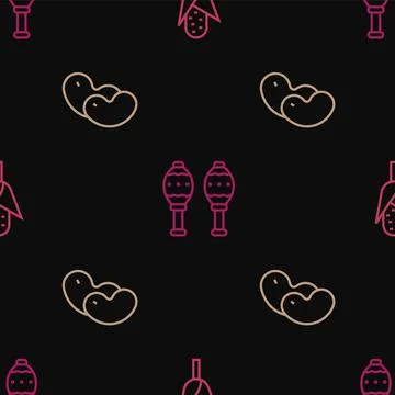 Set line Corn, Beans and Maracas on seamless pattern. Vector Illustrazione stock