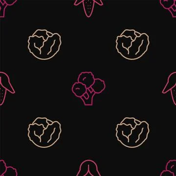 Set line Corn, Cabbage and Broccoli on seamless pattern. Vector Stock Illustration