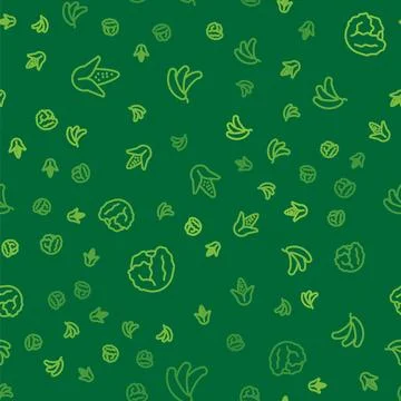 Set line Corn, Cabbage and Banana on seamless pattern. Vector Stock Illustration