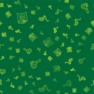 Set line Corn in the sack, Leaf garden blower and Lawn mower on seamless pattern 스톡 일러스트