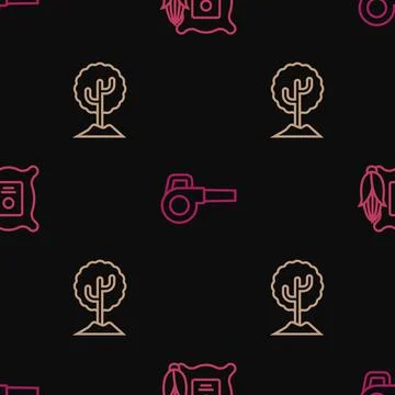 Set line Corn in the sack, Tree and Leaf garden blower on seamless pattern Stock Illustration