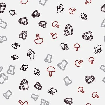 Set line Corn, Steak meat, Bread toast and Mushroom on seamless pattern. Vector Stock Illustration