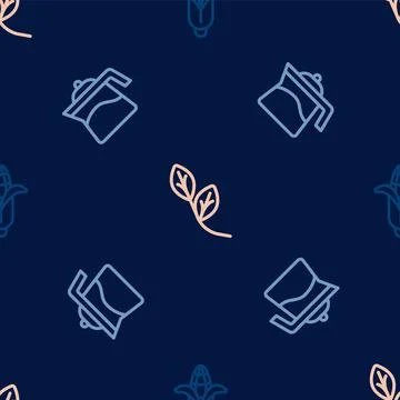Set line Corn, Teapot and Leaf on seamless pattern. Vector Illustrazione stock
