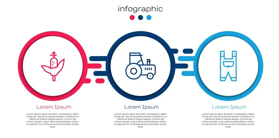 Set line Corn, Tractor and Garden worker clothes. Business infographic template Stock Illustration