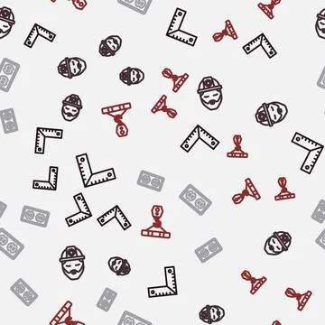 Set line Corner ruler, Builder, Electrical outlet and Crane hook on seamless Stock Illustration