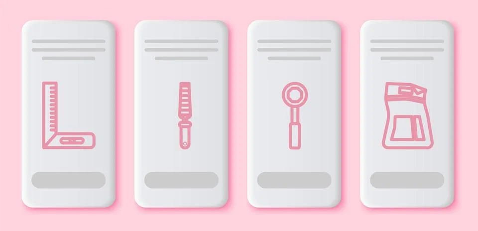 Set line Corner ruler, Chisel tool for wood, Wrench spanner and Cement bag Stock Illustration