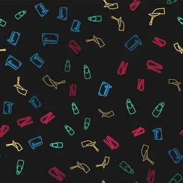 Set line Cosmetic bag, Broken nail, Manicure and Nail cutter on seamless pattern Illustrazione stock