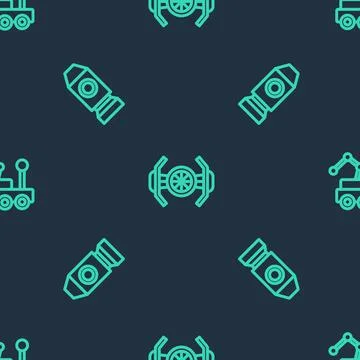Set line Cosmic ship, Rocket and Mars rover on seamless pattern. Vector Stock Illustration