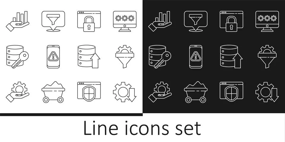 Set line Cost reduction, Secure your site HTTPS, SSL, Mobile exclamation mark 库存插图