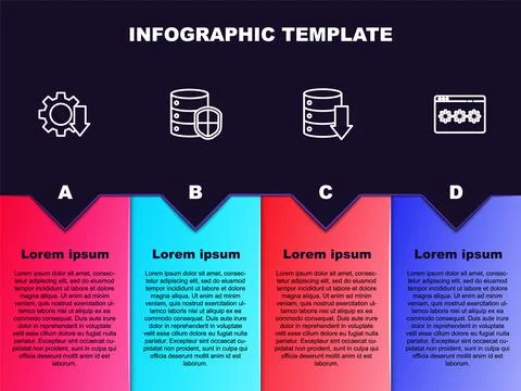 Set line Cost reduction, Server with shield, Server, Data, Web Hosting and Stock Illustration