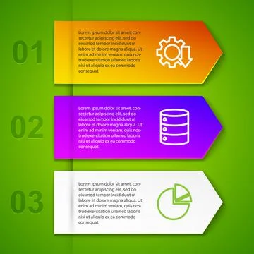Set line Cost reduction, Server, Data, Web Hosting, Pie chart infographic and Stock Illustration